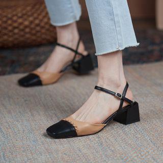 Block Heel Cap-toe Sandals