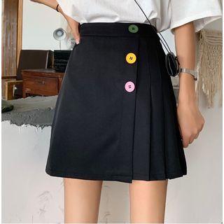 Asymmetric Buttoned Pleated A-line Mini Skirt
