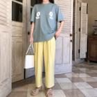 Short-sleeve Flower Print T-shirt / Wide-leg Pants
