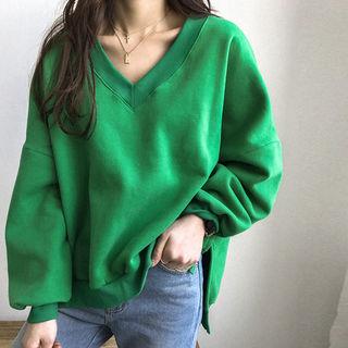 V-neck Oversized Fleece-lined Sweatshirt