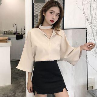 Halter V-neck Short-sleeve Shirt