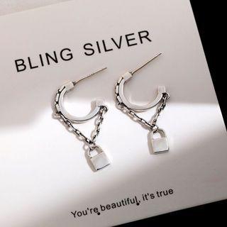 Lock Pendant Sterling Silver Dangle Earring 1 Pair - Lock - One Size