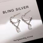 Lock Pendant Sterling Silver Dangle Earring 1 Pair - Lock - One Size