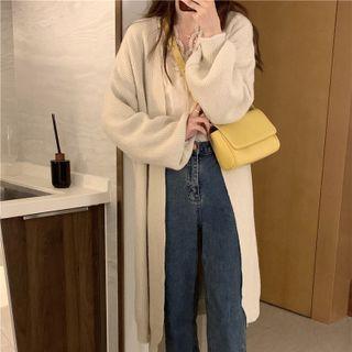 Long-sleeve V-neck Lace Trim Shirt / Long-sleeve Plain Knit Long Cardigan