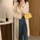 Long-sleeve V-neck Lace Trim Shirt / Long-sleeve Plain Knit Long Cardigan