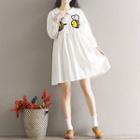 Bee Embroidered Collared Long Sleeve Dress