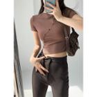Diagonal-button Skinny Crop T-shirt In 5 Colors