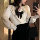 Ruffled Bow Sweater / Fluffy Jacket / A-line Skirt