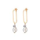 Fashion Simple Plated Rose Gold Geometric Pearl 316l Stainless Steel Earrings Rose Gold - One Size