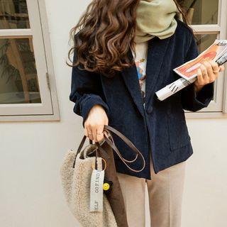 Single-button Bow-detail Corduroy Blazer (navy Blue) Navy Blue - One Size