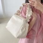 Ruffled Faux Leather Shoulder Bag Light Off White - One Size