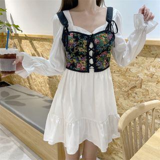 Bell-sleeve Plain Dress / Floral Printed Camisole (various Designs)