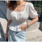 Square Neck Tie-waist Short Sleeve Chiffon Shirt White - One Size