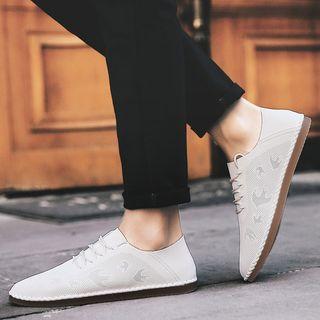 Perforated Faux-leather Flat Lace-up Shoes