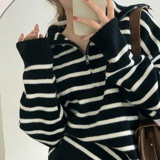 Striped Loose-fit Zip Sweater