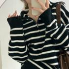 Striped Loose-fit Zip Sweater