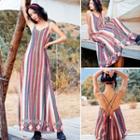 Spaghetti Strap Patterned Open-back Maxi Sundress As Shown In Figure - One Size
