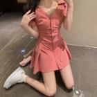 Short-sleeve A-line Shirt Dress Dress - Pink - One Size