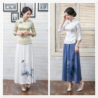 3/4-sleeve Mandarin Collar Top