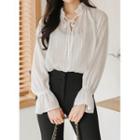 Raglan Tie-neck Frilled Blouse