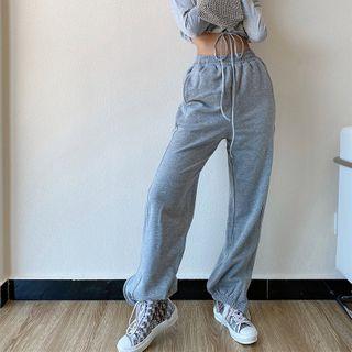 Elastic-waist Zip-side Straight-cut Sweatpants