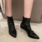 Faux Leather Chunky Heel Knotted Short Boots