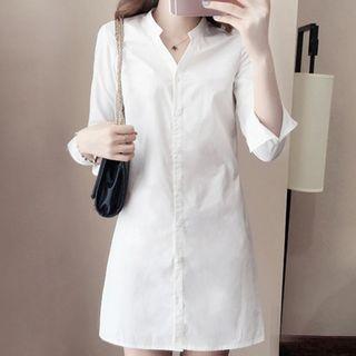 Plain 3/4 Sleeve Shirt Dress
