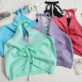 Halter-neck Drawstring Knit Camisole Top