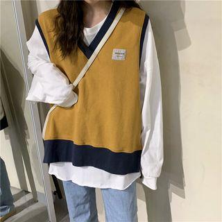Color Block Vest / Plain Long-sleeve T-shirt