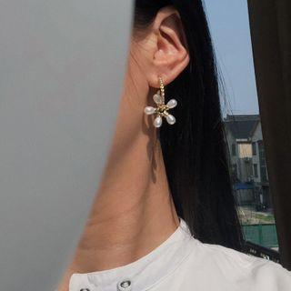 Flower Faux Pearl Alloy Dangle Earring 1 Pair - Gold - One Size