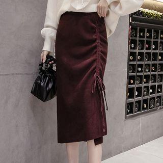 High-waist Drawstring Slim Fit Split Hem Knit Skirt