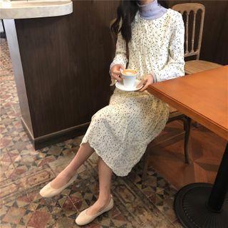 Plain Turtle-neck Long-sleeve Top / Dot Long-sleeve Dress