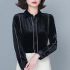 Long-sleeve Contrast Trim Velvet Shirt