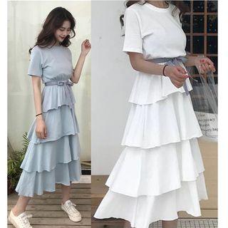 Tiered Short-sleeve T-shirt Dress