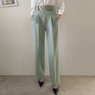 Wide-leg Dress Pants With Buckled Belt