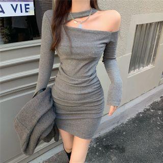 One-shoulder Mini Sheath Dress Gray - One Size