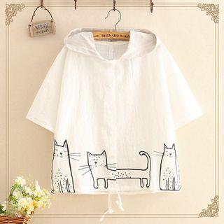 Cat Print Hoodie Jacket