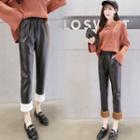 Fleece-lined Cropped Faux Leather Pants