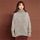 Turtle-neck Drop-shoulder Sweater Beige - One Size