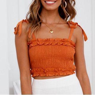 Smocked Ruffled Camisole Top Tangerine Red - One Size