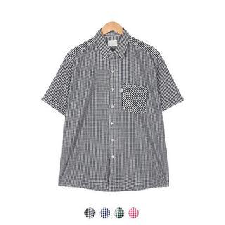Short-sleeve Seersucker Gingham Shirt