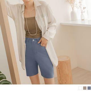Mid-rise Plain Cotton Denim Shorts