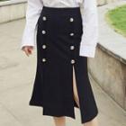 Buttoned Slit Midi Skirt