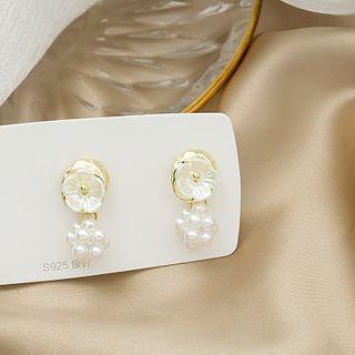 Flower Faux Pearl Dangle Earring 1 Pair - E3425 - Gold - One Size