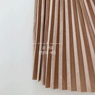 Set: Asymmetric-hem Knit Top + Spaghetti-strap Velvet Dress With Belt Beige - One Size