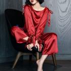 Loungewear Set: Long-sleeve Top + Wide-leg Pants