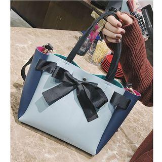 Color Panel Bow Accent Tote