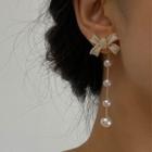 Faux Pearl Bow Drop Earring 1 Pair - White Faux Pearl - Gold - One Size
