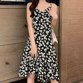 Spaghetti-strap Floral Midi Mermaid Dress