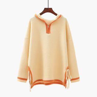 Contrast Trim Hooded Knit Top